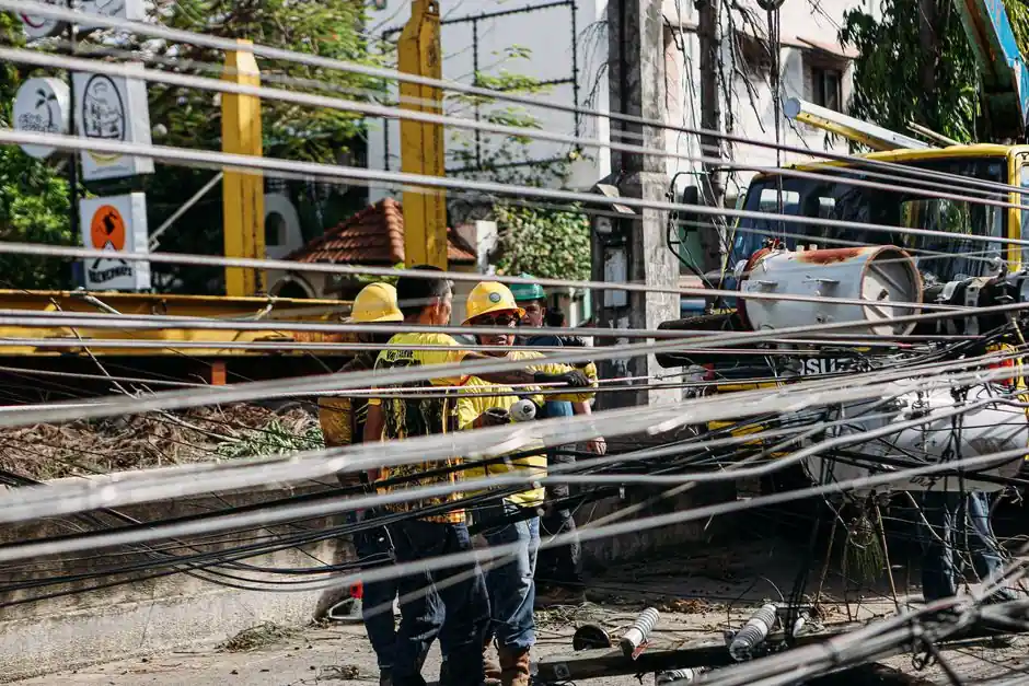 Utility workers servicing rural infrastructure serving Hunter, New Braunfels, Texas.
